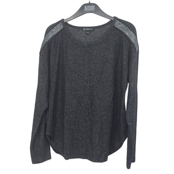 NWT I.N.C. Heathered Black Jersey Knit Beaded Long Sleeve Fleece Top Women's S - Picture 1 of 7